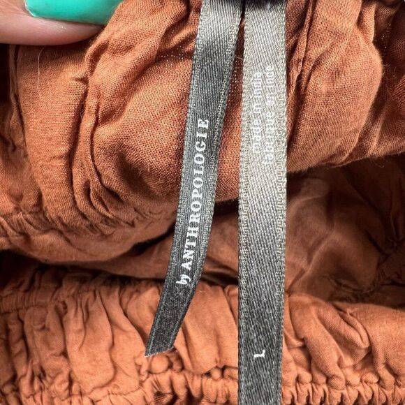 Anthropologie Smocked Waist Linen Blend Mini Dress Brown Size Large - Picture 4 of 7